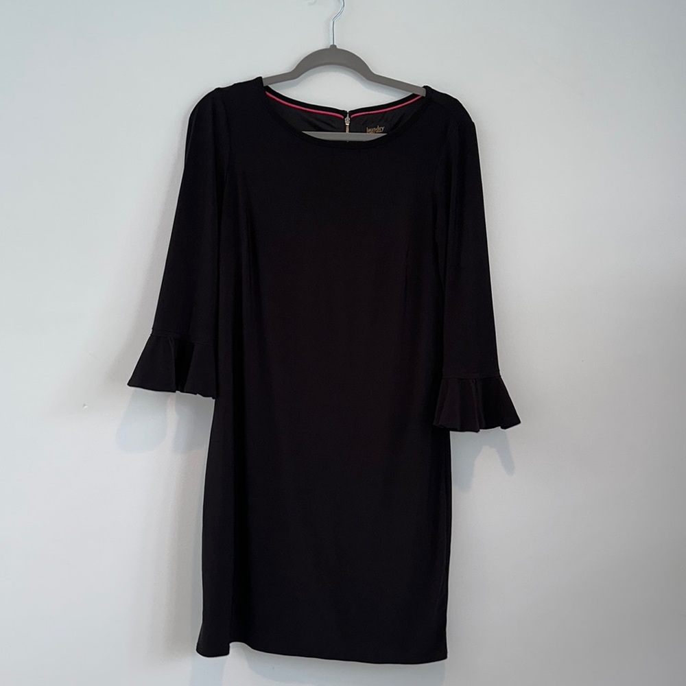 Laundry by Shelli Segal black dress with 3/4 length ruffle sleeve.  Size S
